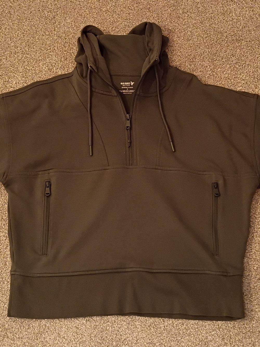 Old Navy Womens Olive Green Half-Zip Hooded Pullover